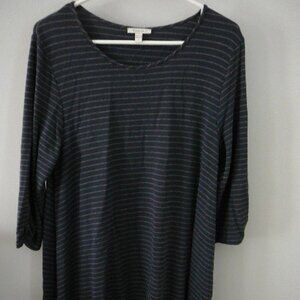 Women's Garnet Hill Dress Navy Blue w/Gray Stripes 3/4 Sleeve-Size Large (L)